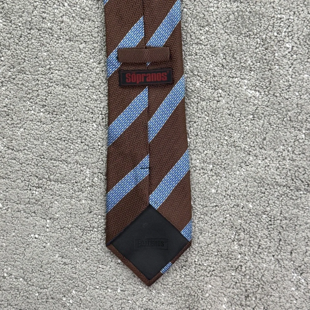 Sopranos Mens 100% Silk Tie Brown Blue Stripe Herringbone Repp Necktie Boss